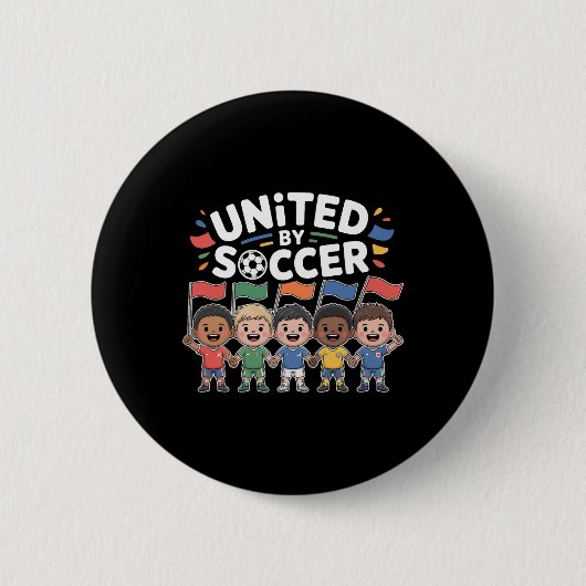 サッカーで団結する多文化ファン 缶バッジ (正面)