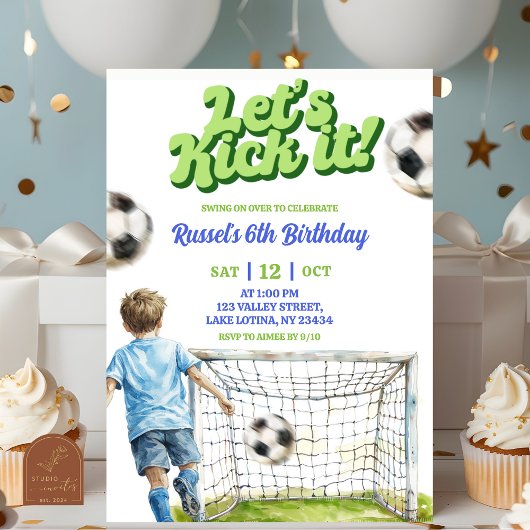 サッカーで楽しくサッカー男子の誕生日 招待状