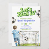 サッカーで楽しくサッカー男子の誕生日 招待状 (正面)