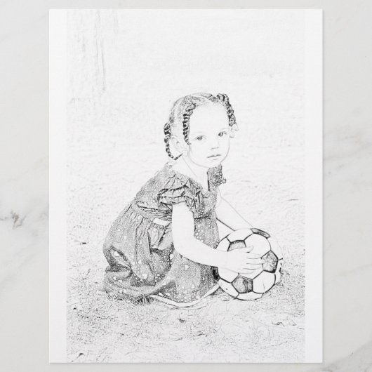 サッカーで遊ぶ女の子の塗り絵 (正面)