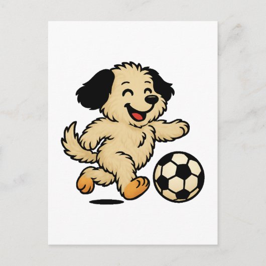 サッカーで遊ぶ子犬 ポストカード (正面)