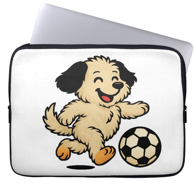 サッカーで遊ぶ子犬 ラップトップスリーブ (正面)