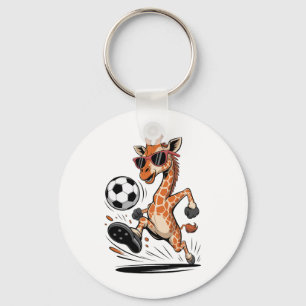 サッカーで遊ぶ面白いキリン Ll アートワーク 涼しいアニメ キーホルダー