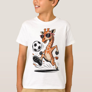 サッカーで遊ぶ面白いキリン Ll アートワーク 涼しいアニメ Tシャツ
