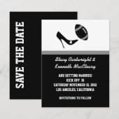 サッカーとウェディングのブラックフットボール・セーブ・ザ・デートのお知らせ セーブザデート (正面/裏面)