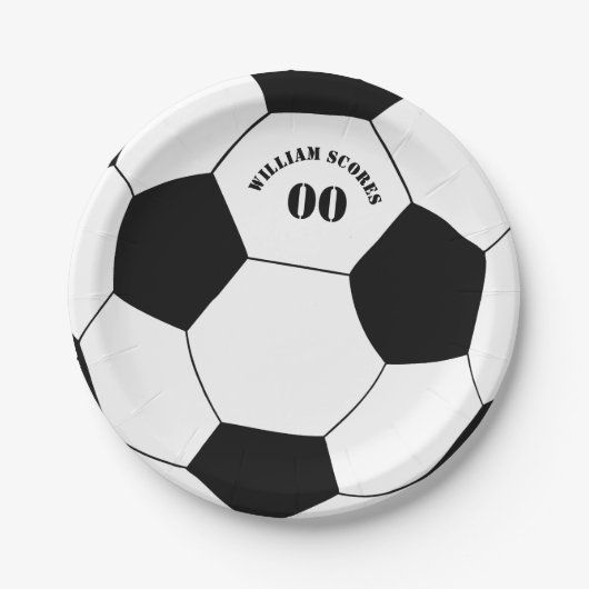 サッカーとサッカーボールのプレート（名前と番号） ペーパープレート (正面)