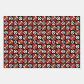 サッカーとスノーフレークレッドとブラッククリスマス ラッピングペーパーシート (正面)