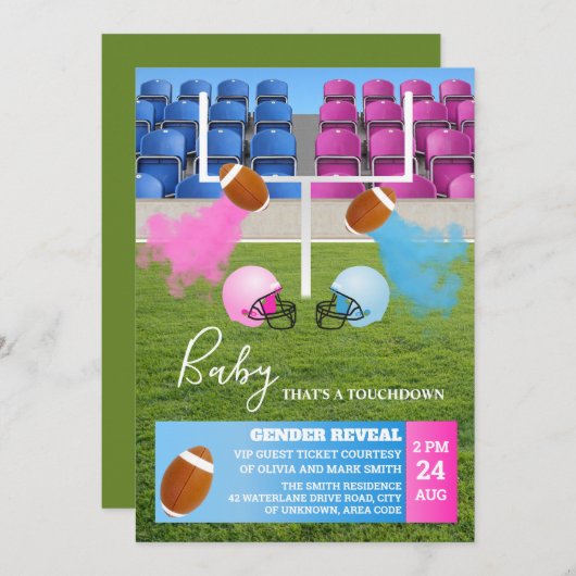 サッカーとラグビーのスポーツの煙のジェンダーの暴露 招待状 (正面/裏面)