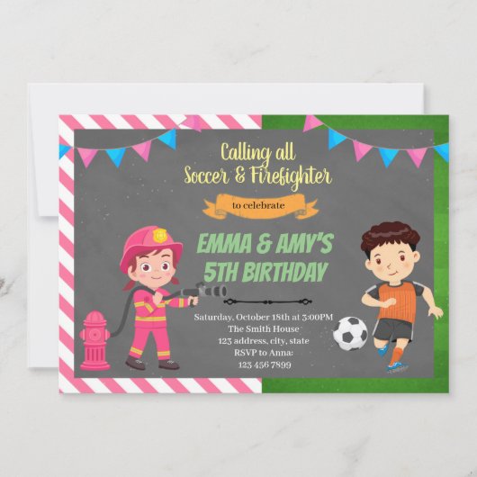 サッカーと消防士の共同パーティの招待状 招待状 (正面)
