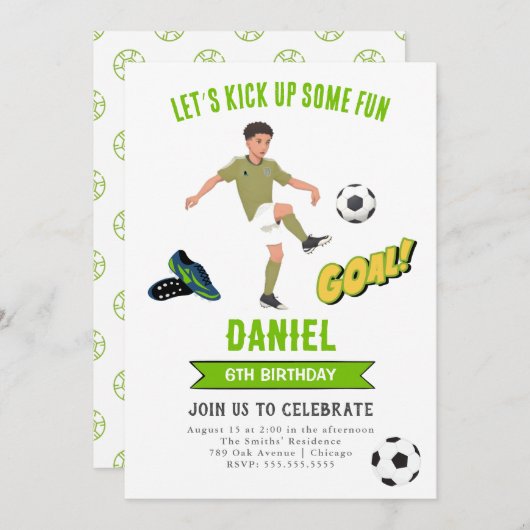 サッカーのおもしろい誕生日招待状 招待状 (正面/裏面)