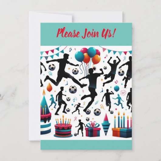 サッカーのお祝い: 楽しいパーティをキックオフしよう! 招待状 (正面)