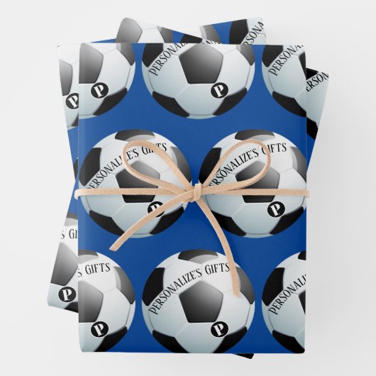 サッカーのカスタムのモノグラム名がラップ紙 ラッピングペーパーシート (インサイチュ)