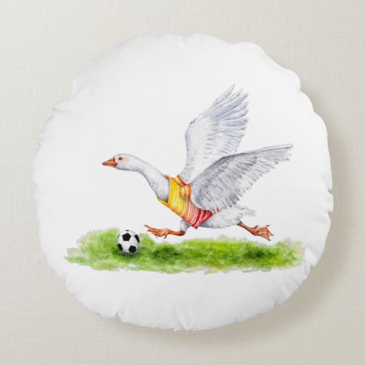 サッカーのガチョウ ラウンドクッション (正面)