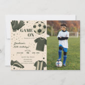 サッカーのキッズテーマの誕生日写真招待状 招待状 (正面)