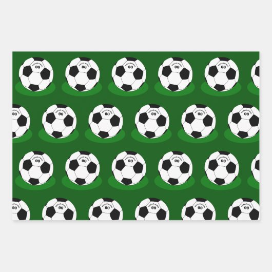 サッカーのギフト、サッカーのボール（名前と番号） ラッピングペーパーシート (正面2)