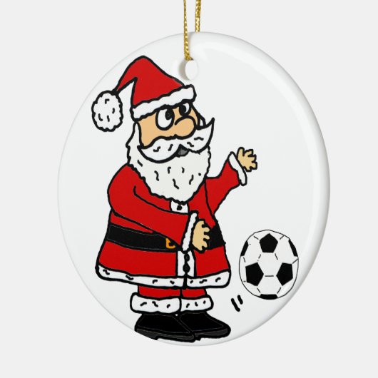 サッカーのクリスマスの漫画を遊んでいるかわいいサンタクロース セラミックオーナメント (左)