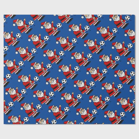 サッカーのクリスマスの漫画を遊んでいるかわいいサンタクロース ラッピングペーパー (フラット)