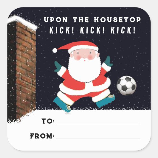 サッカーのクリスマスギフトタグ スクエアシール (正面)