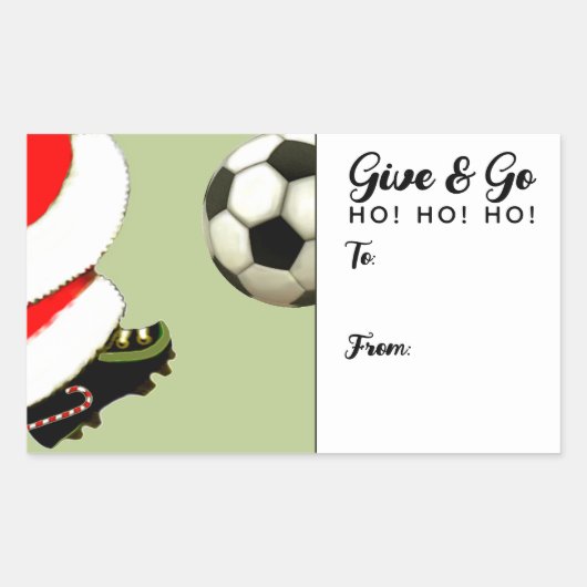 サッカーのクリスマスギフトタグ 長方形シール (正面)