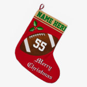 サッカーのクリスマスストッキング名、番号、モノグラム ラージクリスマスストッキング (正面 (吊り時))