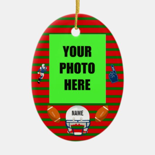 サッカーのクリスマスフォト セラミックオーナメント (正面)