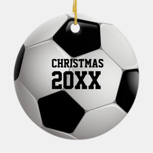 サッカーのクリスマス20XX | Personalizableのスポーツのギフト セラミックオーナメント (裏面)