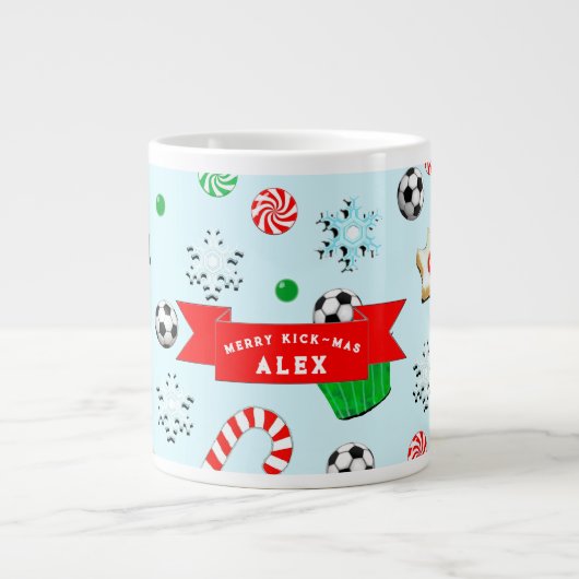 サッカーのクリスマス・ホリデー ジャンボコーヒーマグカップ (正面)