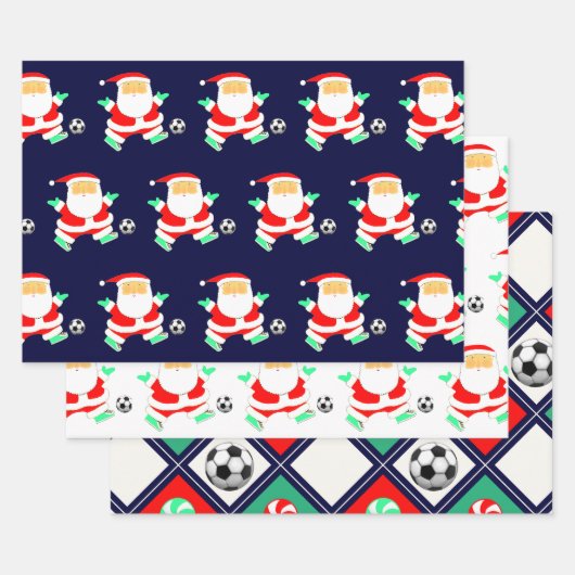 サッカーのクリスマス ラッピングペーパーシート (セット)