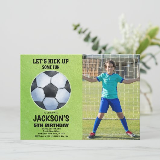 サッカーのグリーンフロア写真サッカー誕生日 招待状 (スタンド正面)