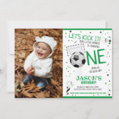 サッカーのグリーン写真1回目の誕生日 招待状 (正面)