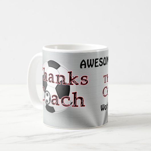 サッカーのコーチのギフトはマグ感謝していしています コーヒーマグカップ (正面左)