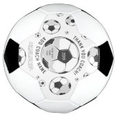 サッカーのコーチの黒白プレイヤー名ありがとう サッカーボール (回転)