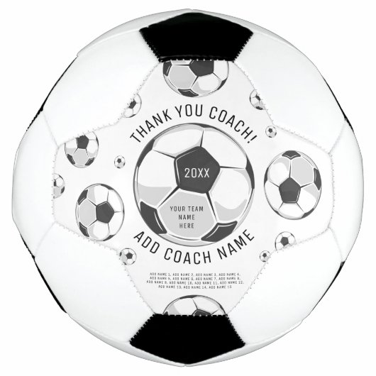 サッカーのコーチの黒白プレイヤー名ありがとう サッカーボール (正面)