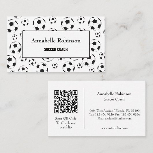 サッカーのコーチは白い黒の名刺をスポーツ 名刺 (正面/裏面)
