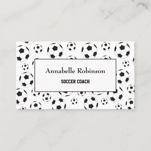 サッカーのコーチは白い黒の名刺をスポーツ 名刺 (正面)