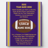 サッカーのコーチパープルへの贈り物、金ゴールド フォトプラーク (正面)