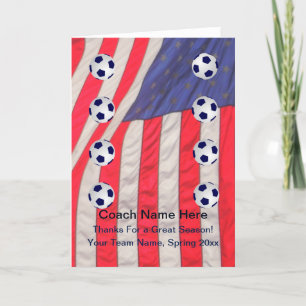 サッカーのコーチ用アメリカ国旗のカード空白の内 サンキューカード
