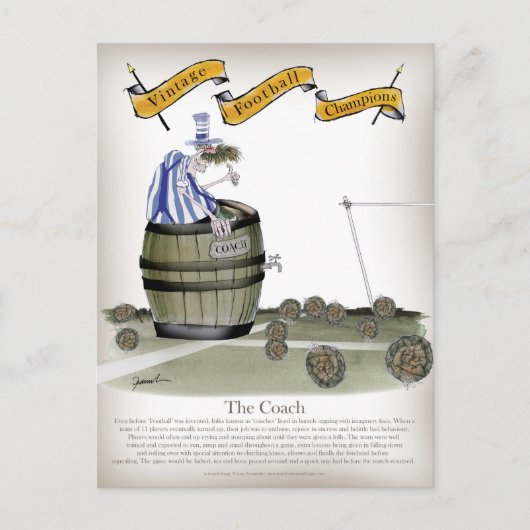 サッカーのコーチ青いストライプ白 ポストカード (正面)