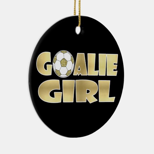 サッカーのゴールキーパーの女の子の金ゴールド セラミックオーナメント (右)