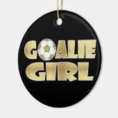 サッカーのゴールキーパーの女の子の金ゴールド セラミックオーナメント (左)