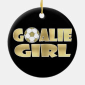 サッカーのゴールキーパーの女の子の金ゴールド セラミックオーナメント (裏面)