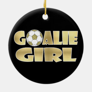 サッカーのゴールキーパーの女の子の金ゴールド セラミックオーナメント