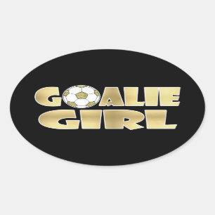 サッカーのゴールキーパーの女の子の金ゴールド 楕円形シール