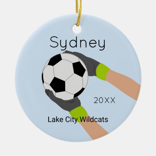 サッカーのゴールキーパーの記念品のオーナメント セラミックオーナメント (正面)