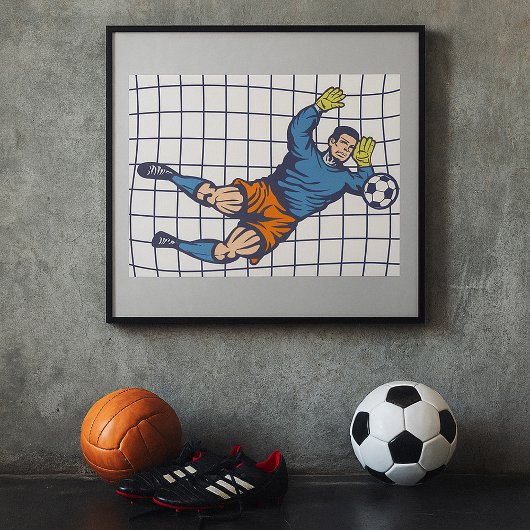 サッカーのゴールキーパー ダイビングセーブ ポスター