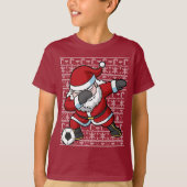 サッカーのサンタクロースの軽く押えるクリスマス Tシャツ (正面)