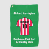 サッカーのシャ赤と白ツストライプ ゴルフタオル (正面)