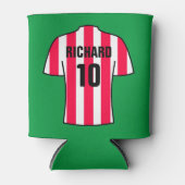 サッカーのシャ赤と白ツストライプ 缶クーラー (正面)