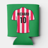 サッカーのシャ赤と白ツストライプ 缶クーラー (裏面)