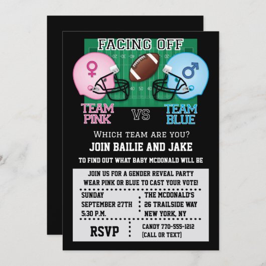 サッカーのジェンダーリビールパーティーベビーシャワー 招待状 (正面/裏面)